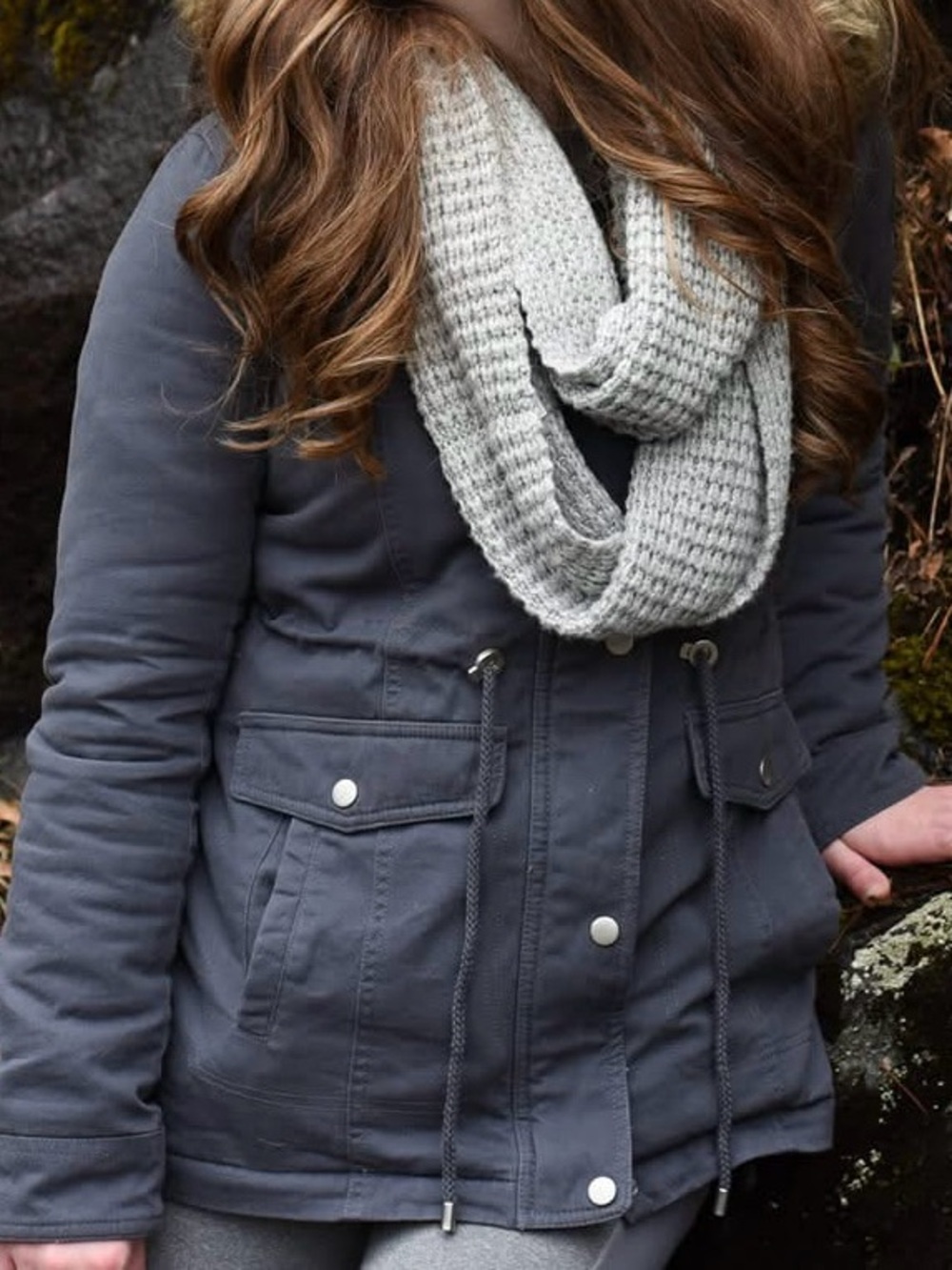 Sebby Gray Utility Jacket with Light Gray Knit Cowl